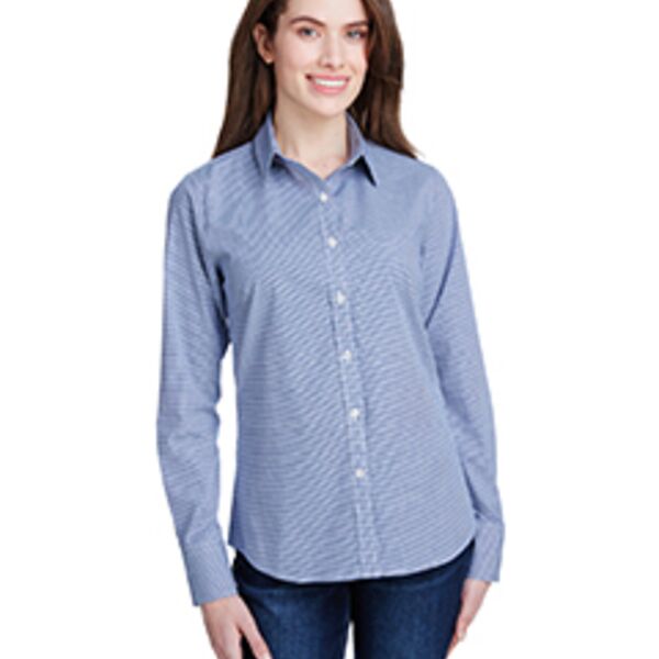 Ladies' Microcheck Gingham Long-Sleeve Cotton Shirt Thumbnail